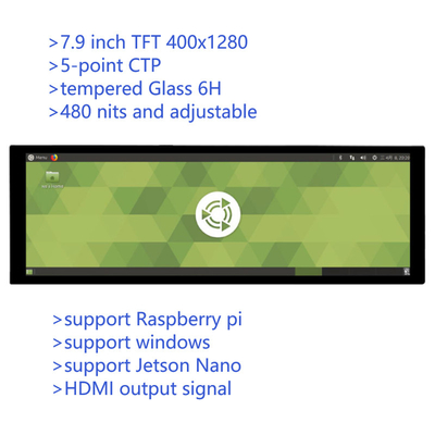 7.9インチバータイプ IPS 容量タッチ TFTモニター HDMI出力 Raspberry Pi 4 Windows OS 400x1280 解像度